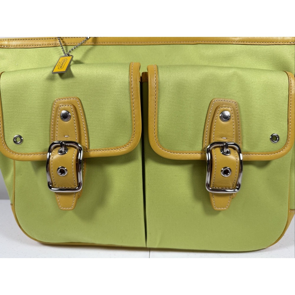 Coach Top Handle Lime Green Tote Zip Multi Pockets Leather Trim Organizer Bag - Picture 2 of 16